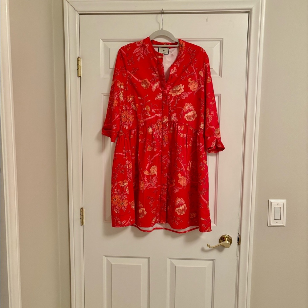 Tuckernuck Red Floral Shirt Dress
